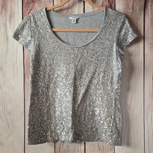 Calvin Klein Gray And Silver Sequin Short Sleeve Top Size Small